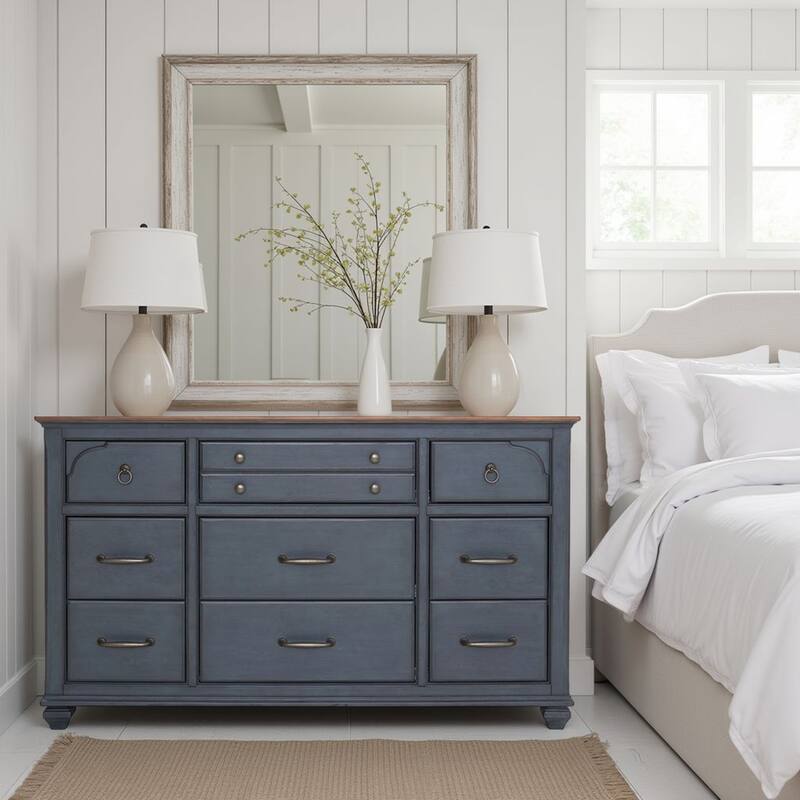 Bridgevine Home Americana Dresser, No Assembly Required, Corduroy Blue Finish - Corduroy Blue - 9-drawer