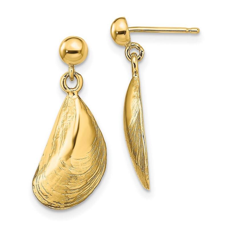Curata 14k Yellow Gold Polished Mussel Shell Drop Dangle Earrings 20.5x8.9mm