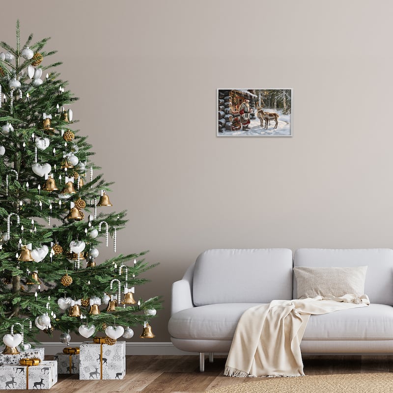 Stupell Santa's Cabin with Reindeer Framed Giclee Art Design By Imagine It Images
