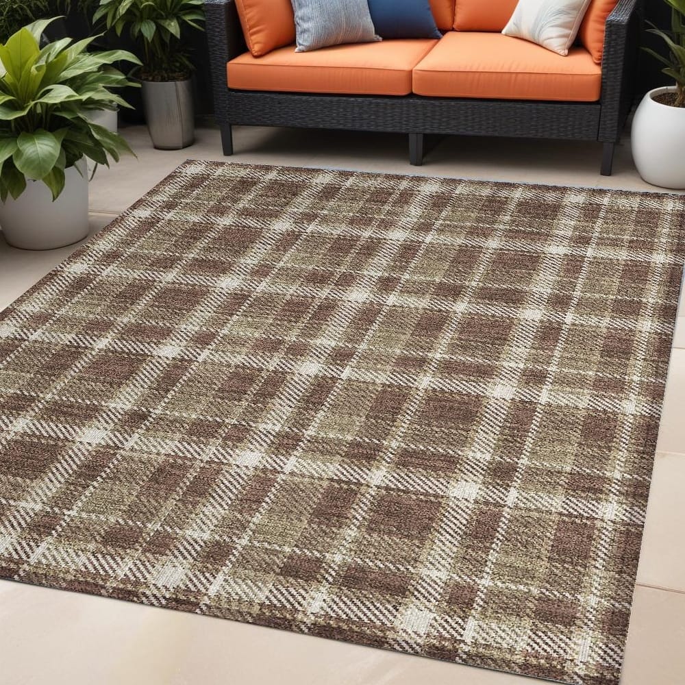 Alfiz Plaid Weather Resistant Blended Style Runner Outdoor Rug