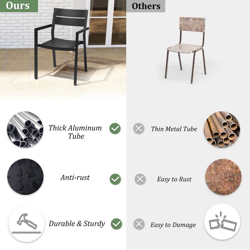 11PC Patio Outdoor Dining Set All-Aluminum Umbrella Hole Table with Aluminum Stackable Chairs