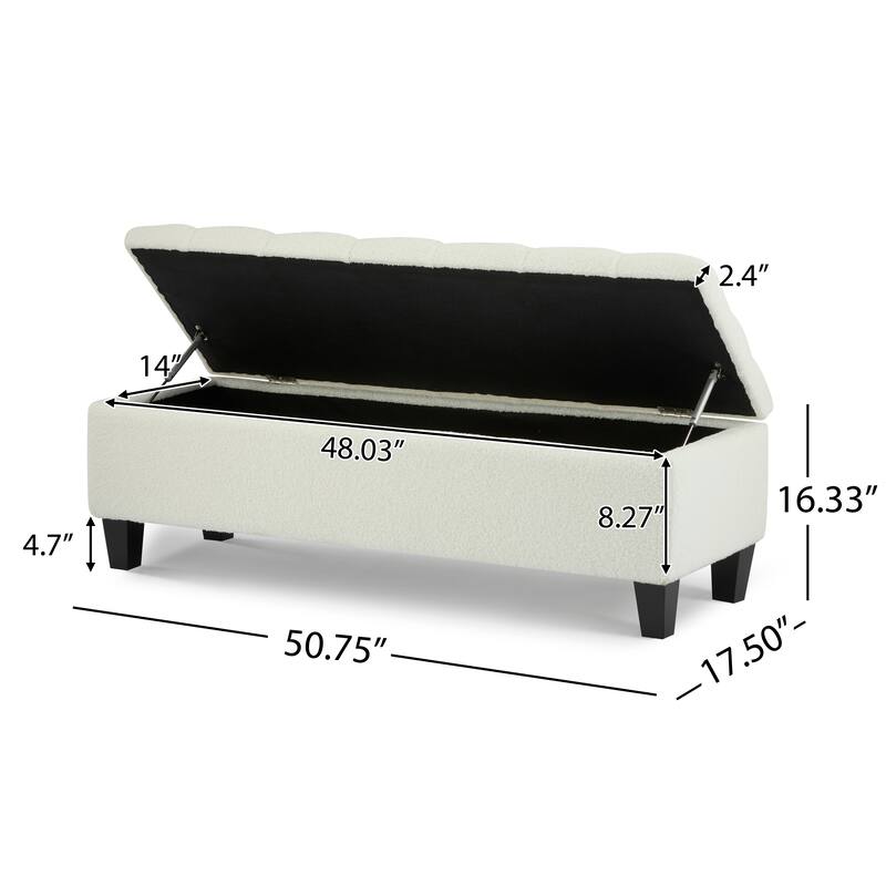 Ottoman Bench with Storage,Boucle Surface,Rubber Wood Legs,300 lbs Capacity