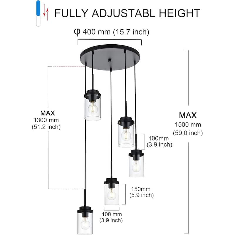 5-light hanging light black chandelier light metal pendant light