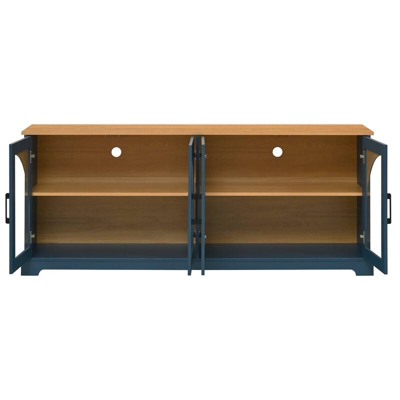 Farmhouse 66.9" TV Stand for TVs Up to 70", Wood Media Console with Adjustable Shelves and Glass Doors