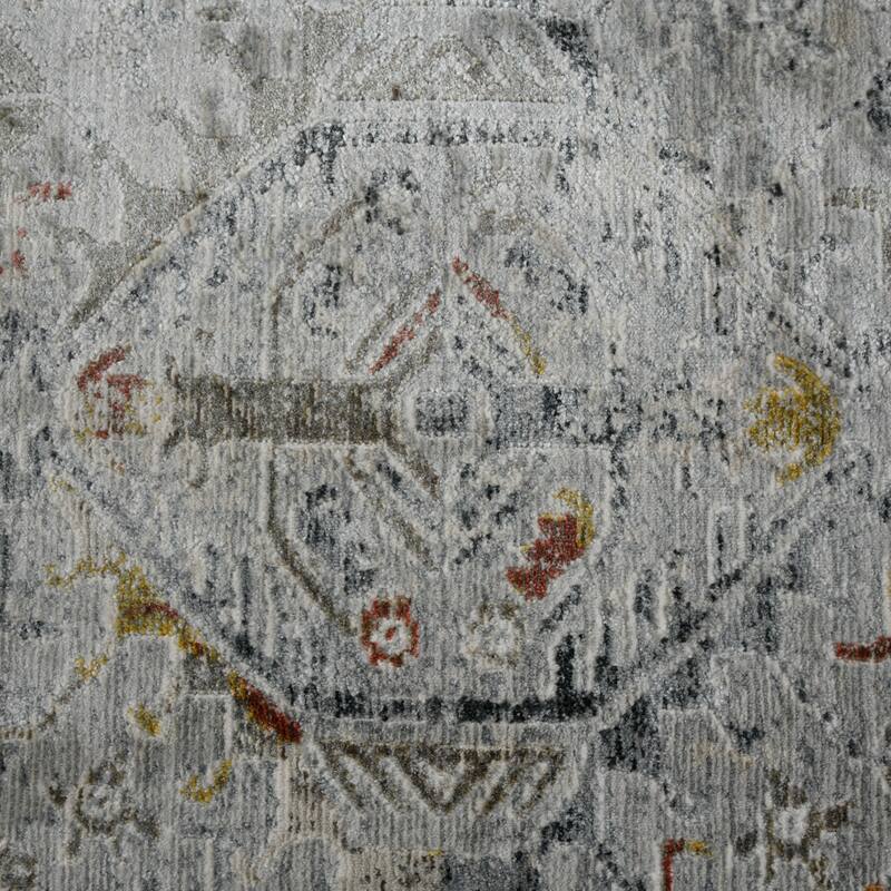 Lanfar Hennasie Silver/Orange Polyester Blend Area Rug