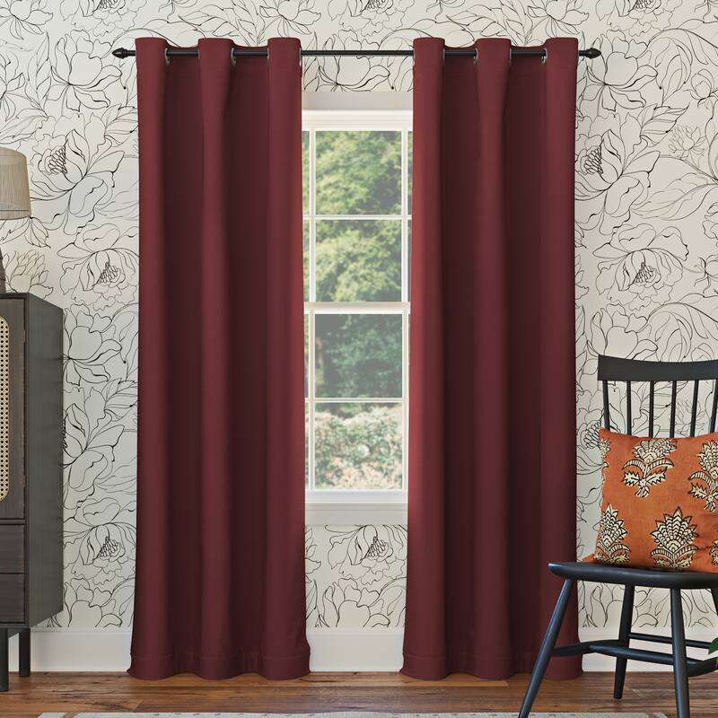 Sun Zero Saxon Energy Saving Blackout Grommet Curtain Panel, Single Panel - 40" x 84" - Wine Red
