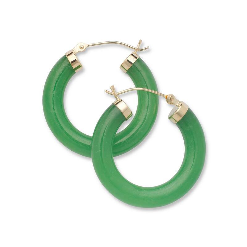 Curata Solid 14k Yellow Gold Green Jade Tube Hoop Earrings (4mm x 26mm) - 4mmx26mm