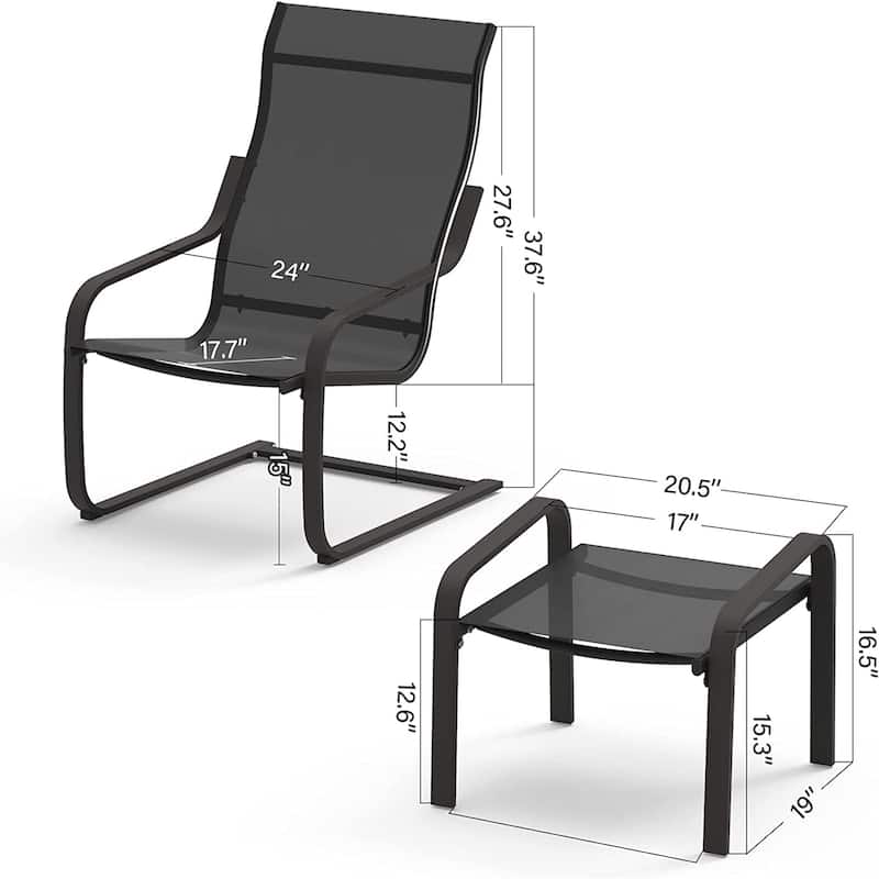 2-Piece Metal Patio Conversation Seating Set，1 Chair and 1 Ottoman - N/A