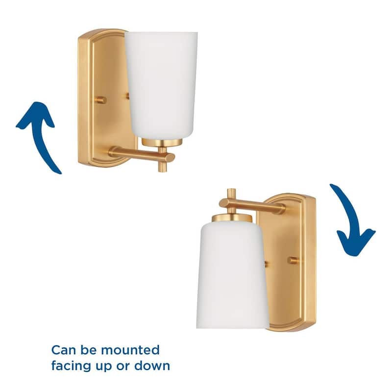 Adley Collection One-Light Satin Brass Etched Opal Glass New Traditional Bath Vanity Light - 4.5 in x 6 in x 7.75 in