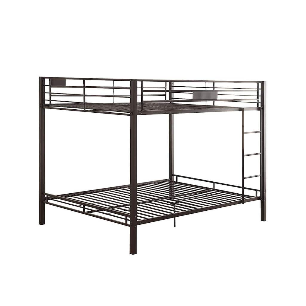Queen Over Queen Bunk Bed - Coastal Cool Design, Metal Frame, Sandy Black Finish, Sturdy & Safe