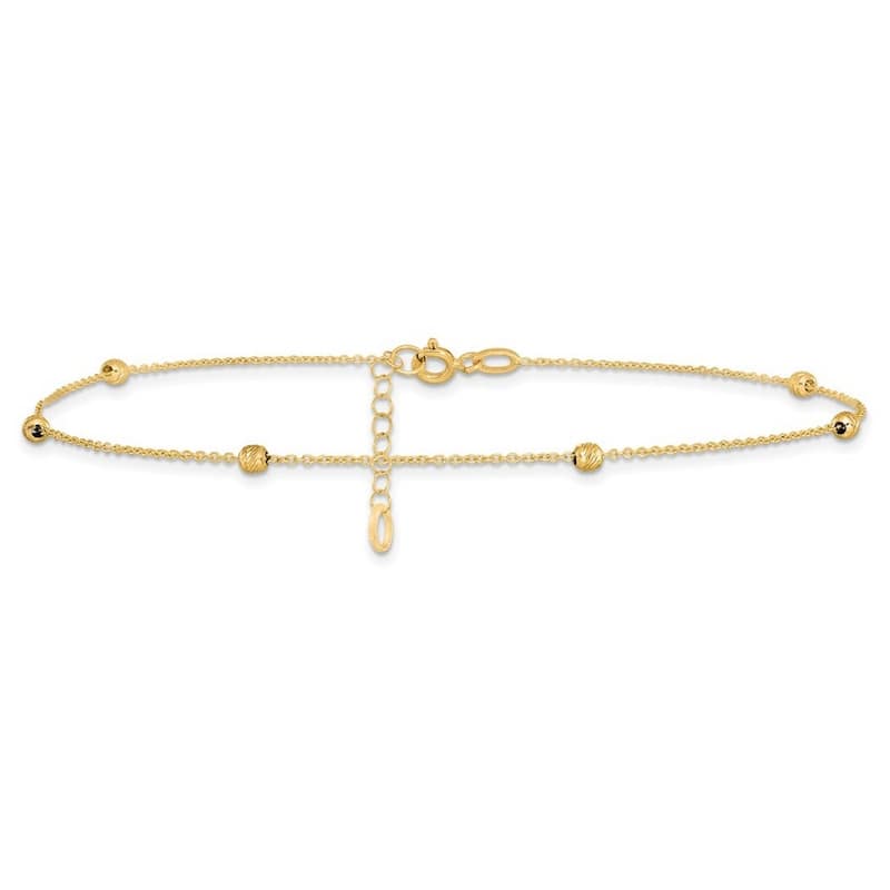 Curata Women's Italian 2mm 14k Yellow Gold Bead Station Anklet - 10 Inch