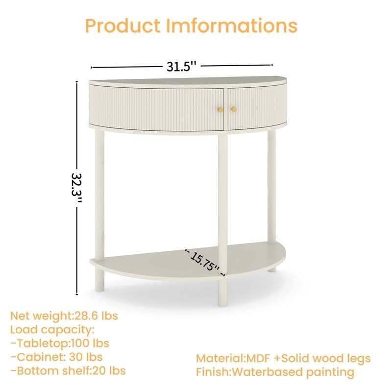 Half Moon Rattan Console Table - Curved Entryway Table with 2 Drawers and Shelf