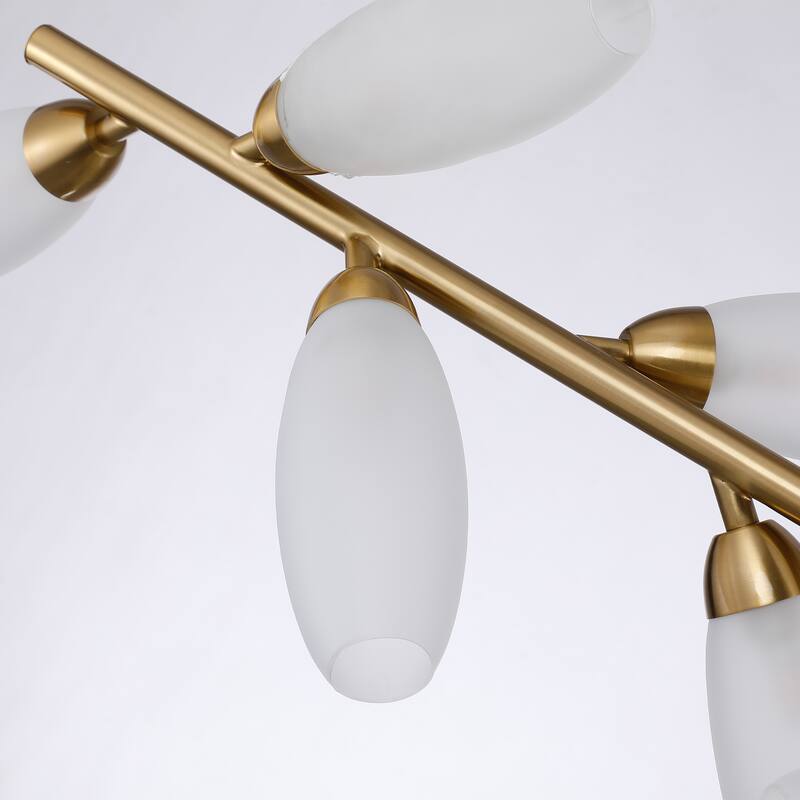 10-Light Ring Pendant Lamp in Gold Finish Art Glass Gem Branch Chandelier