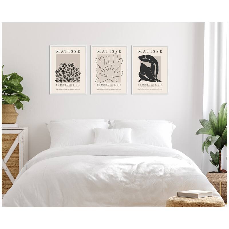 Kate and Laurel Matisse Inspired Florals & Woman Silhouette 3 Piece Framed Canvas Wall Art Set by Gabrielly Guedes