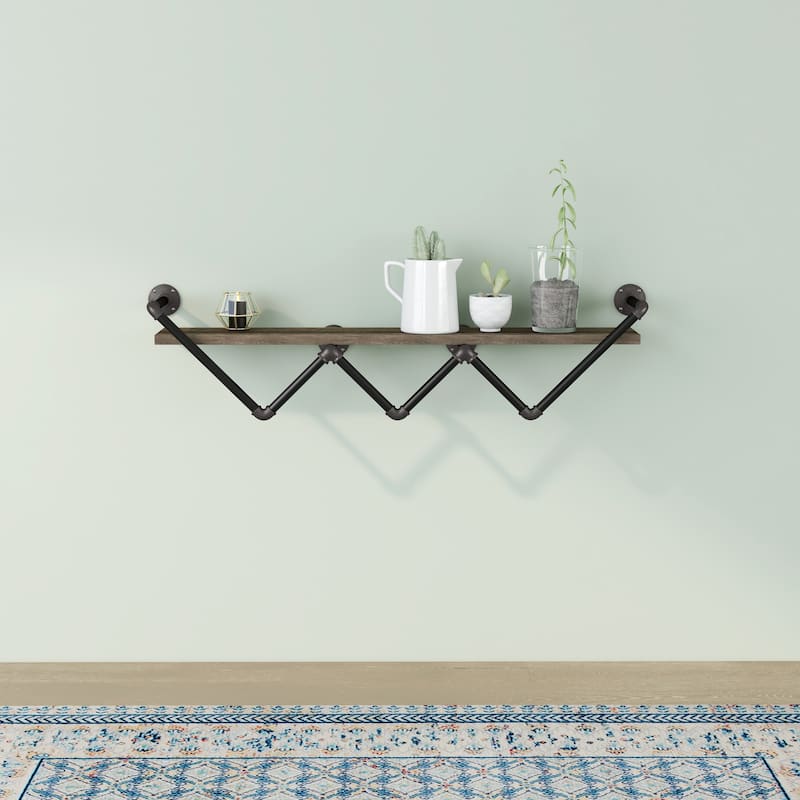 DH BASIC Industrial Reclaimed Oak 50-Inch Metal 1-Tier Wall Shelf by Denhour