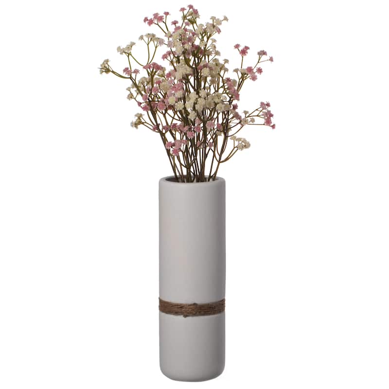 Decorative Modern Ceramic Cylinder Shape Table Vase Flower Holder with Rope - Large White