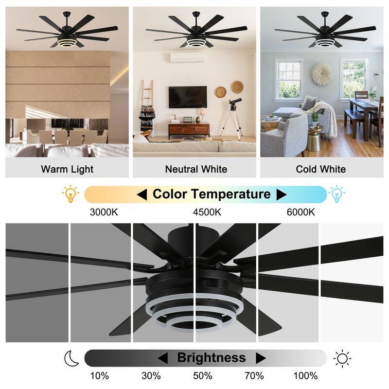 Bella Depot 72" Modern Large Ceiling Fan with Dimmable LED Light and Remote Control 6-Speed Reversible DIY Shade Chandelier