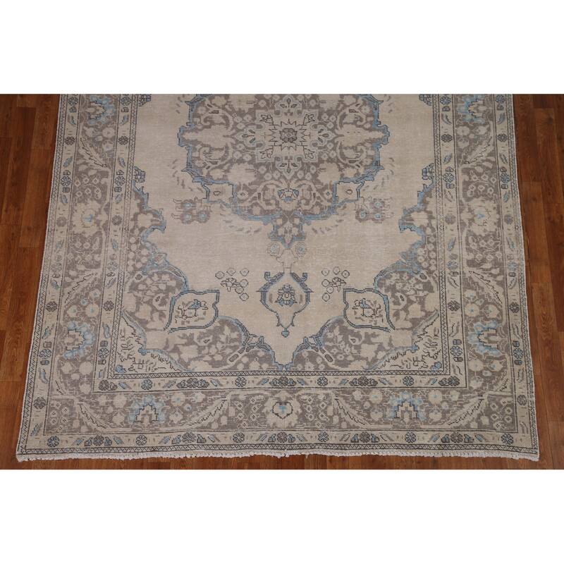Distressed Tabriz Persian Area Rug Handmade Vintage Wool Carpet - 6'5" x 9'4"