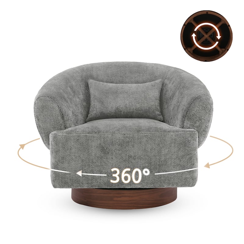 Modern Swivel Barrel Accent Chair with Solid Wood Base with Chenille Upholstery Armchair