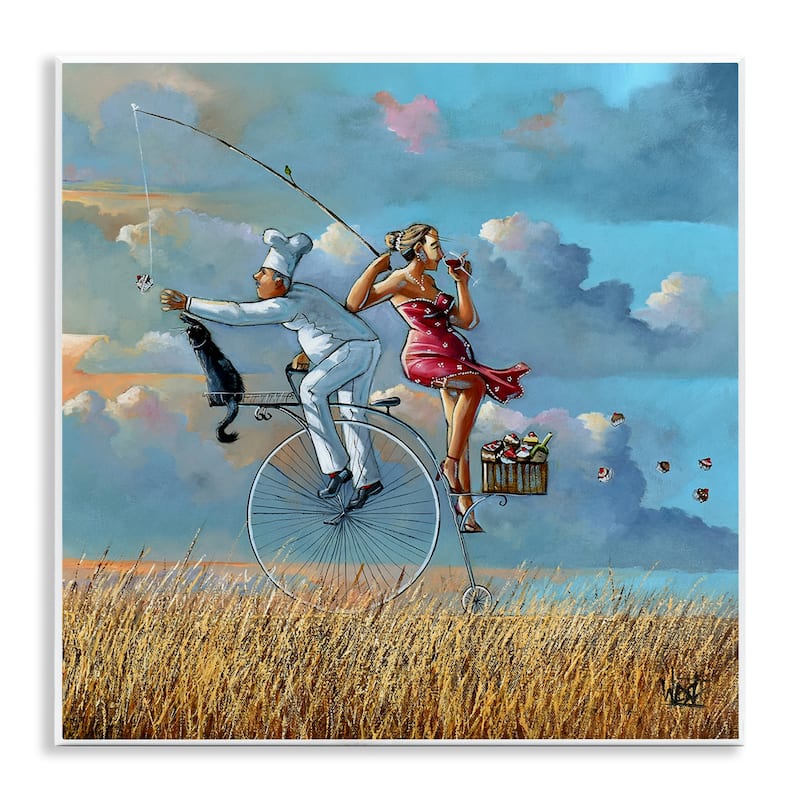 Stupell Charming Lady & Chef Bicycle View Wall Plaque Art Design By Ronald West - 12 x 12