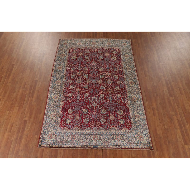 Vegetable Dye Floral Yazd Antique Persian Wool Carpet - 6'6" x 9'10"