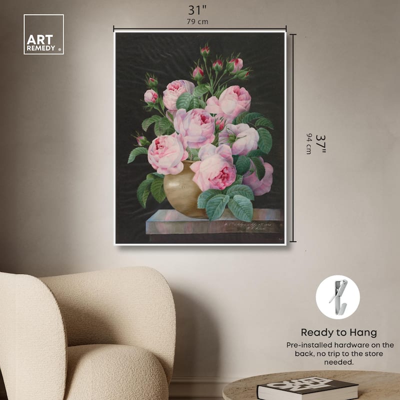 Pink Roses in a Vase Canvas by Art Remedy