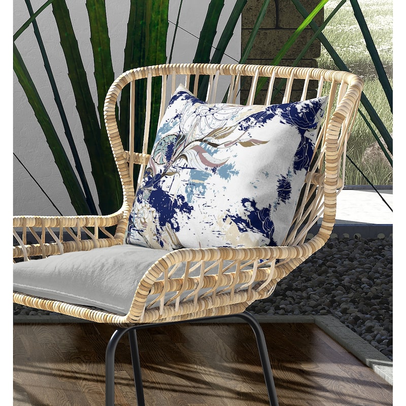 Leaf Lurker Indoor/Outdoor Reversible Throw Pillow White and Blue
