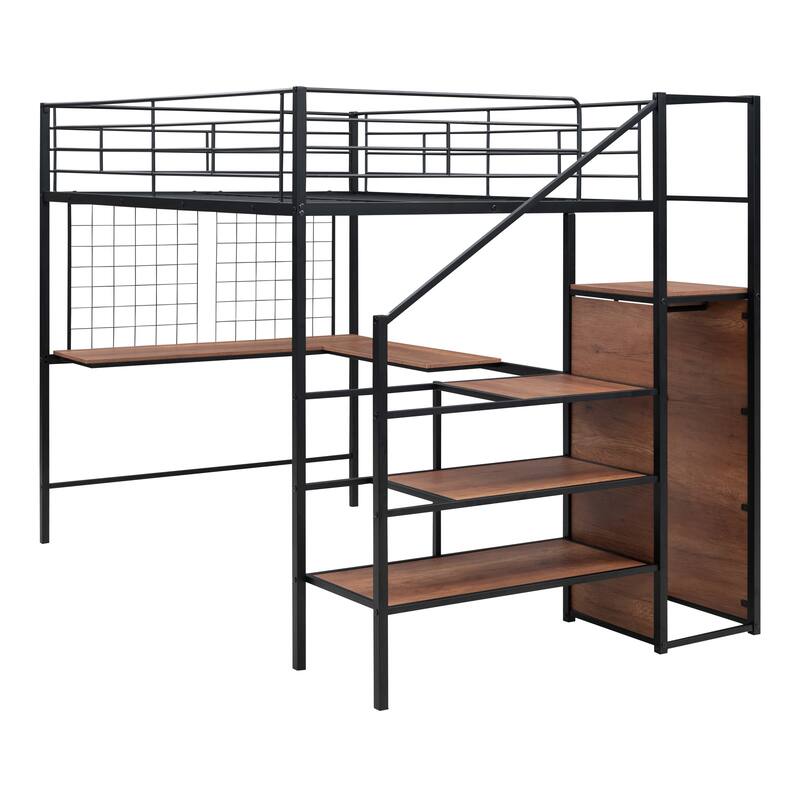Modern Metal Loft Bed with Desk