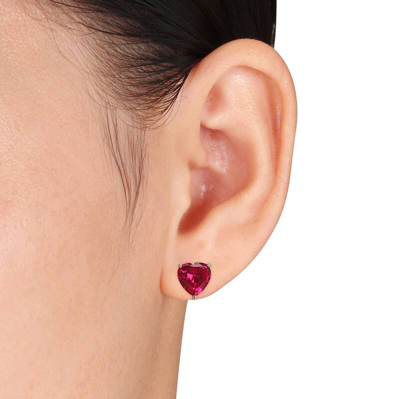 Miadora 8 1/2ct TGW Heart-Shape Created Ruby Set of Necklace and Earrings in Sterling Silver