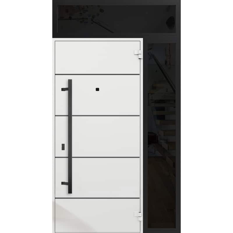 Exterior Prehung Steel Entry Door 0131 Black Enamel 2 Sidelites Top Window Stainless Steel Inserts W16+36+16xH80+16