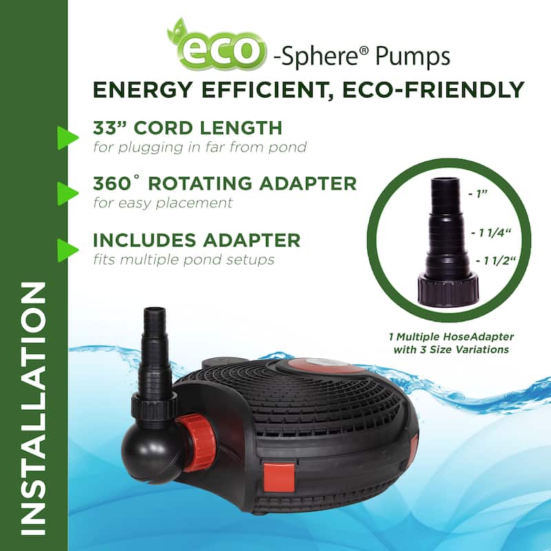 Alpine Corporation Eco-Sphere® Energy-Saving Pond Pump with Controller and 33-ft. Cord