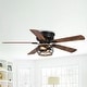 preview thumbnail 1 of 17, 48" Antique Wooden 5-Blade Black Flush Mount Ceiling Fan with Light Rustic Brown/ Dark Brown