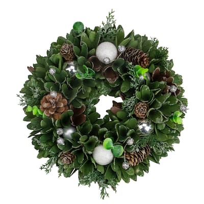 Artificial Christmas Wreath With Pine Cones and Ornaments - 14" Unlit.