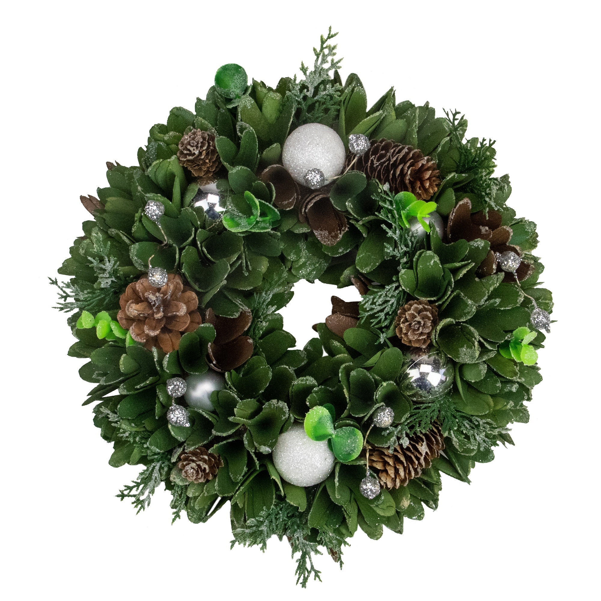 Artificial Christmas Wreath With Pine Cones and Ornaments - 14" Unlit.