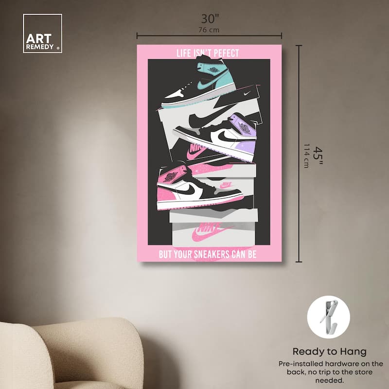 Pastel Big Sneaker Stack Canvas by Art Remedy, Gallery Wrapped