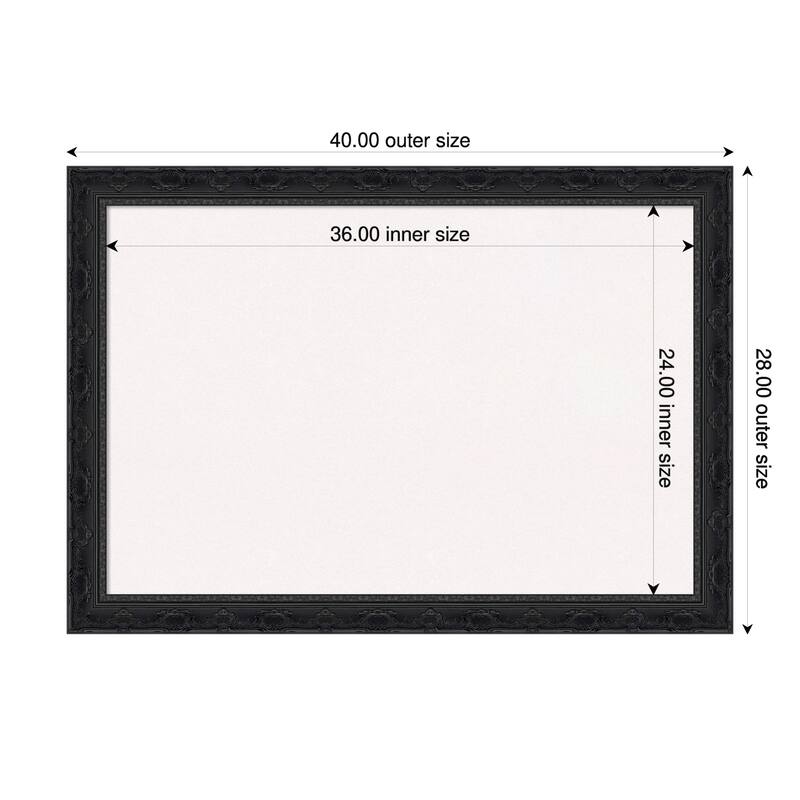 Filigree Gloss Black Framed Cork Board - Bulletin Board, Organization Board, Pin Board - White - 40 x 28 in