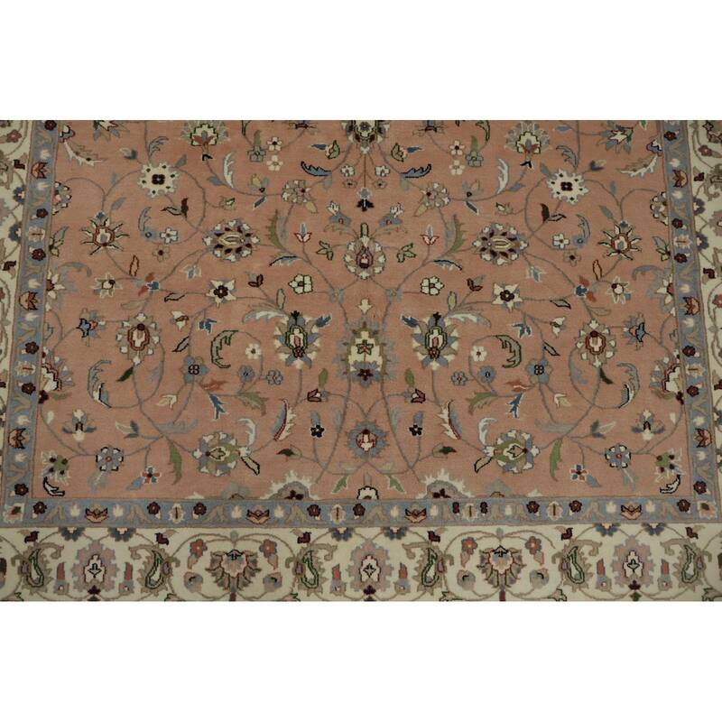 Hand Knotted Oriental 100% Wool Carpet Traditional All-Over Pink Kashan Area Rug - 8' 11'' X 6' 2''