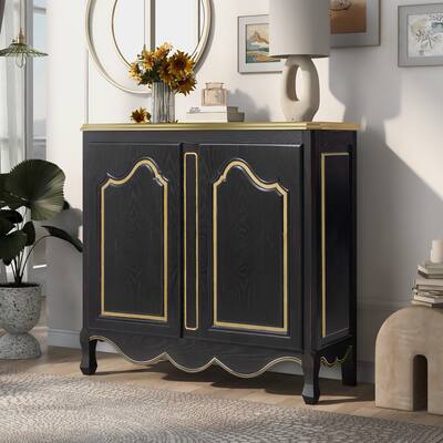 Console Table with Hand-painted Lines, Entryway Table Accent Cabinet