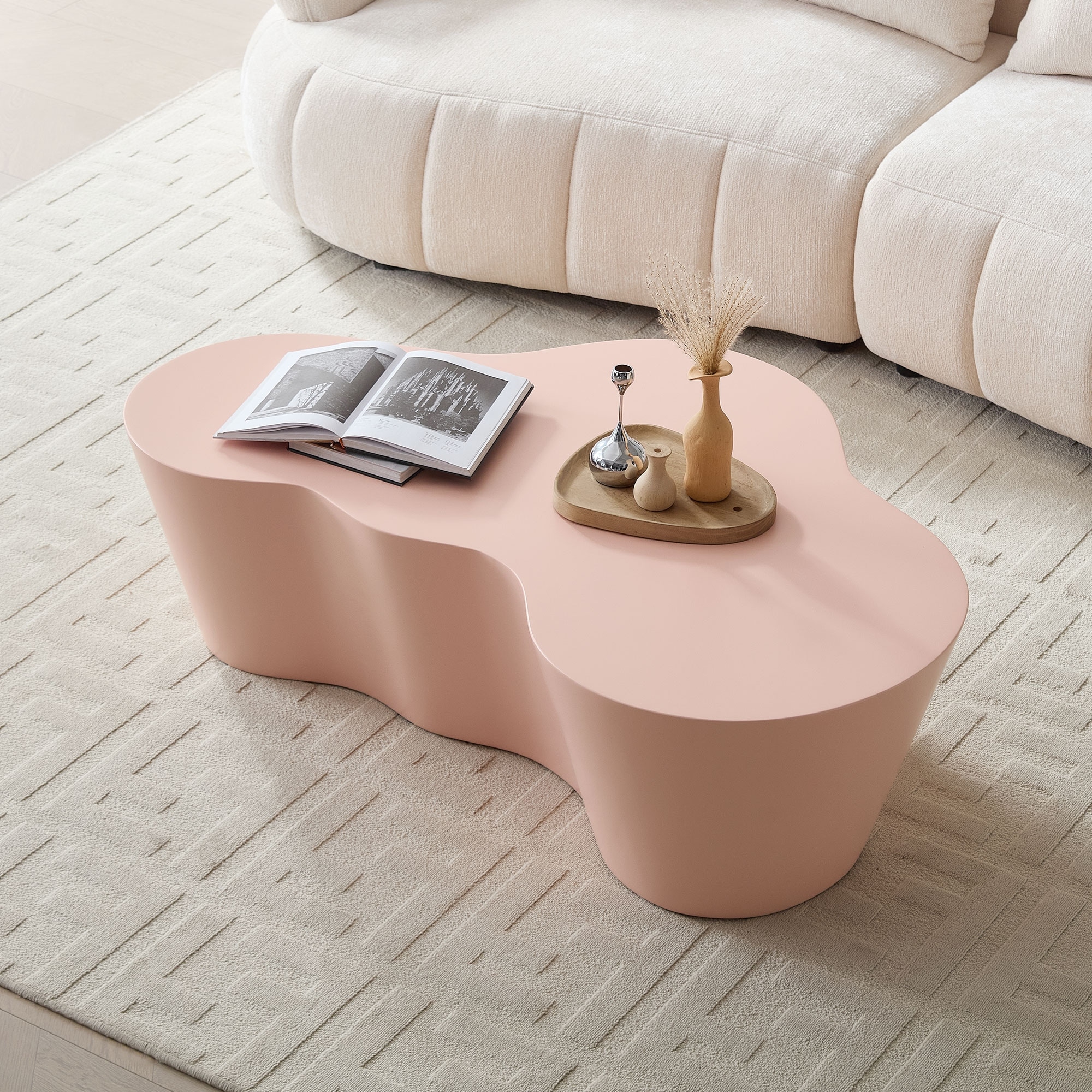 50" Unique Shape Sturdy Fiberglass Coffee Table, Tea Table for Living Room, No Need Assembly