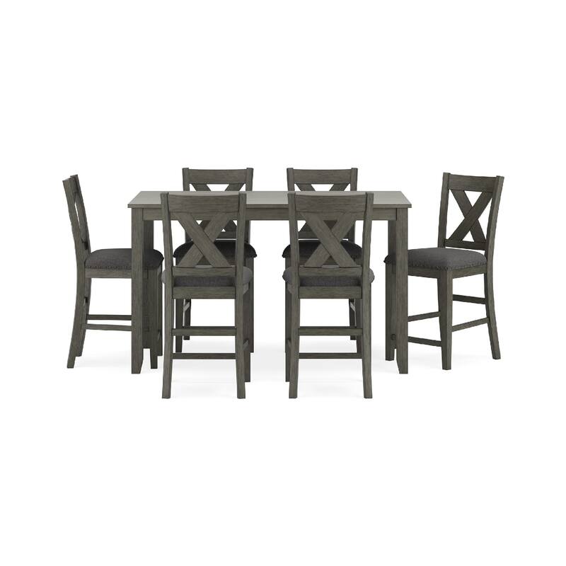 Caity 7pc Counter Height Dining Table Set with 6 Chairs, Gray Wash