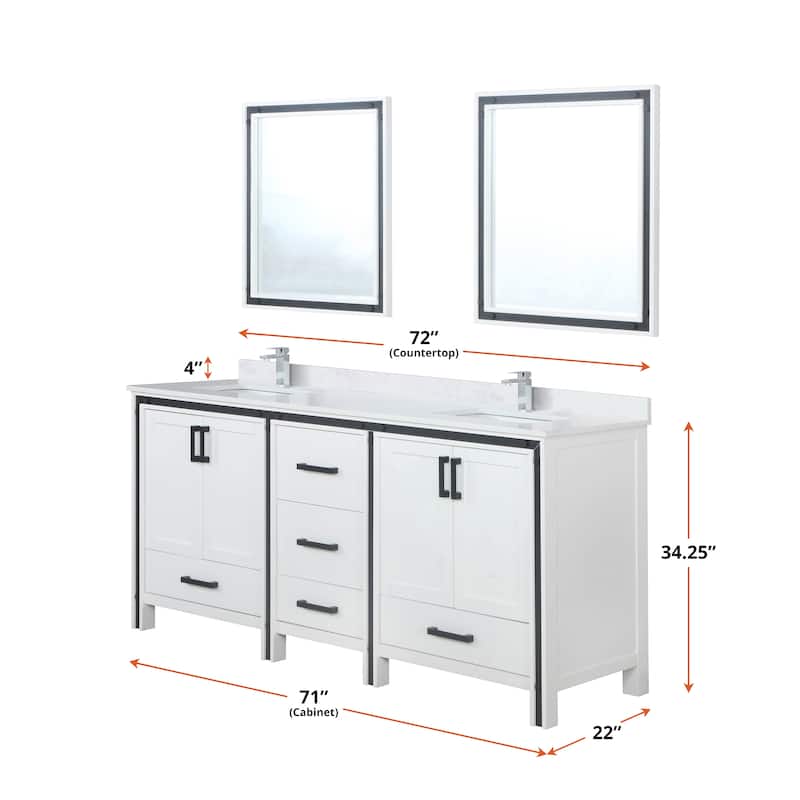 Ziva Bath Vanity, White Quartz Top and Mirrors