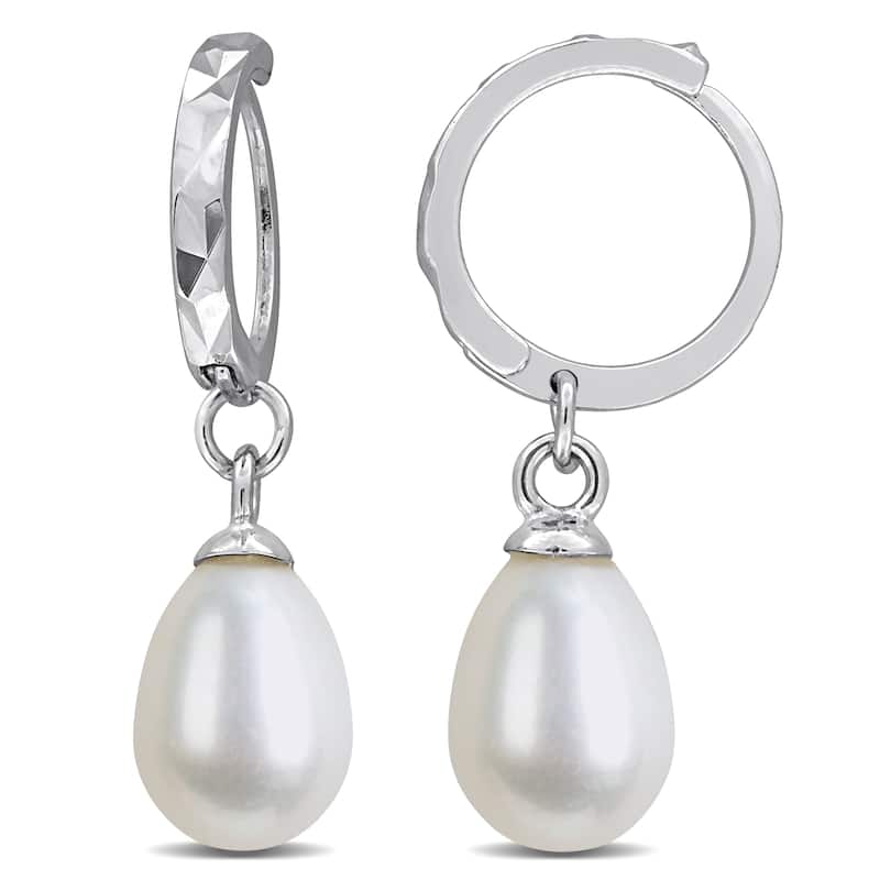Miadora 6-7mm Cultured Freshwater Pearl Huggie Drop Earrings Sterling Silver