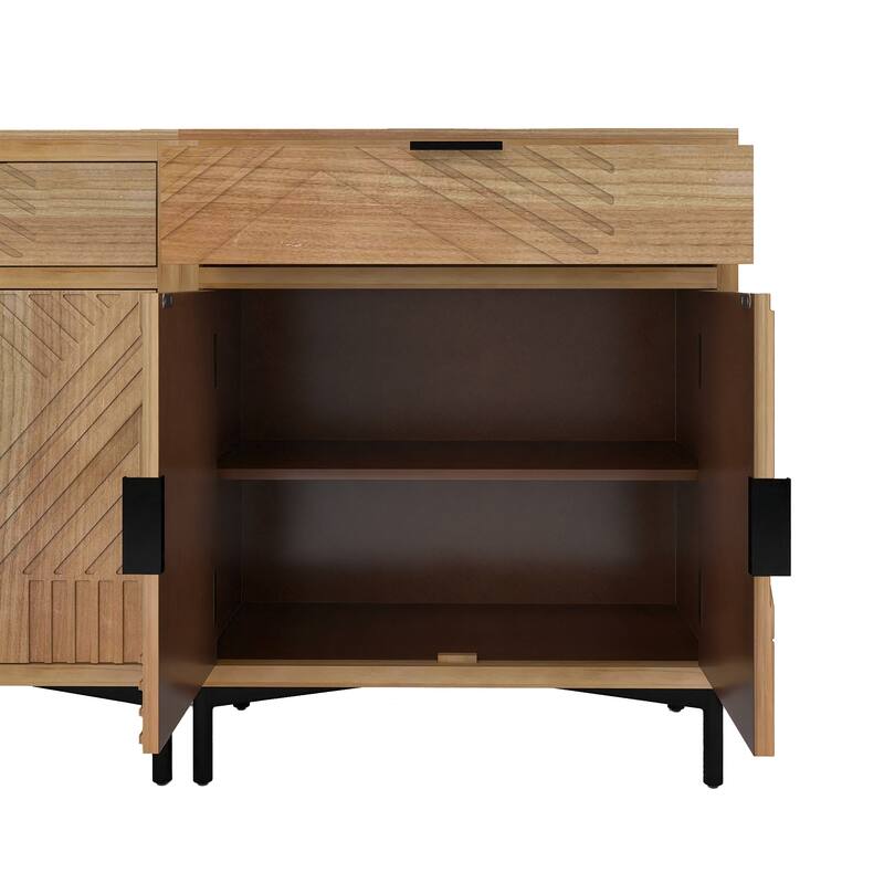 Antique brown 32 in. H Accent Cabinet with 2 Shelves and 4 Doors and 2 Drawer - 64.00" x 14.00"