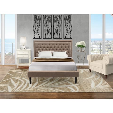 East West Furniture Bedroom Set - Queen Size Bed - Dark Khaki Headboard with Night Stand (End Table Pieces Option)