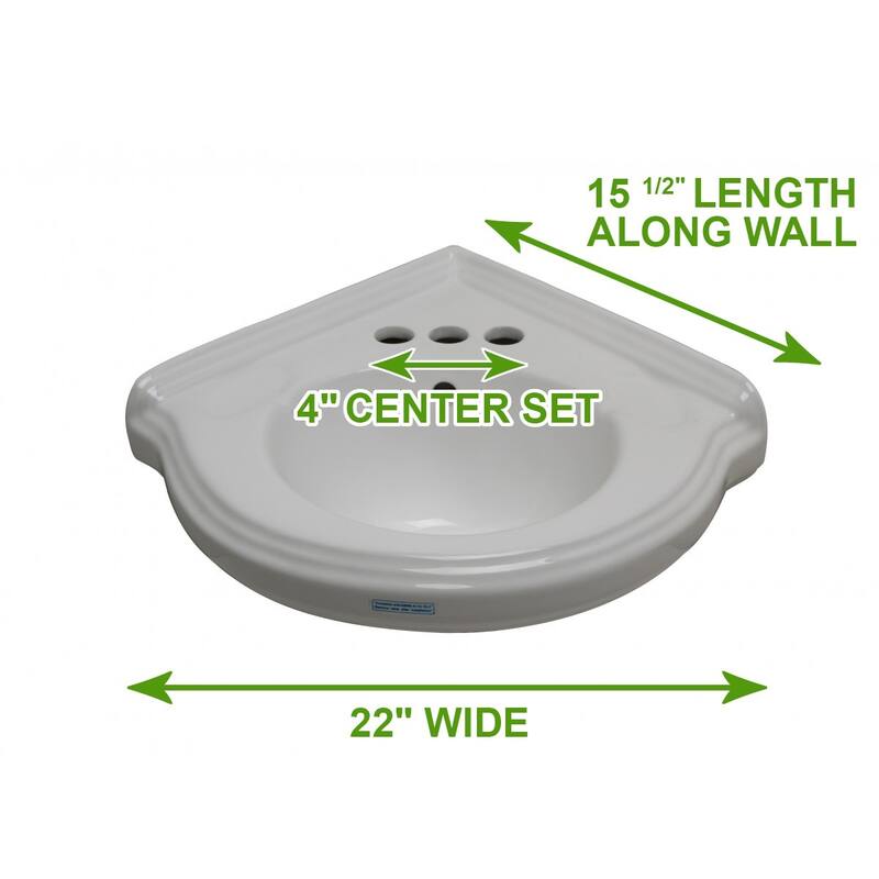 22" White Wall Mount Bathroom Sink with Faucet, P trap and Sink Drain