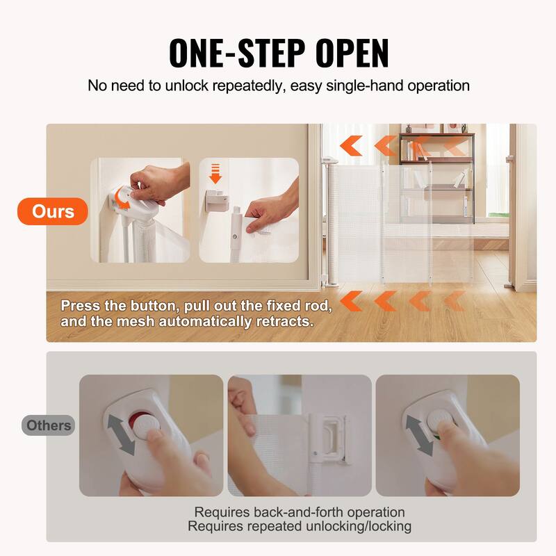 Mesh Foldable Wide Retractable Baby Gate Suitable for Playrooms Kitchens Or Hallways