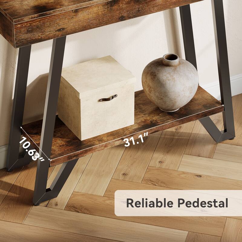40.5 Inches Small Narrow Console Table with 2-Tier Storage Shelf - 40.5" W x 11.81" D x 31.5" H