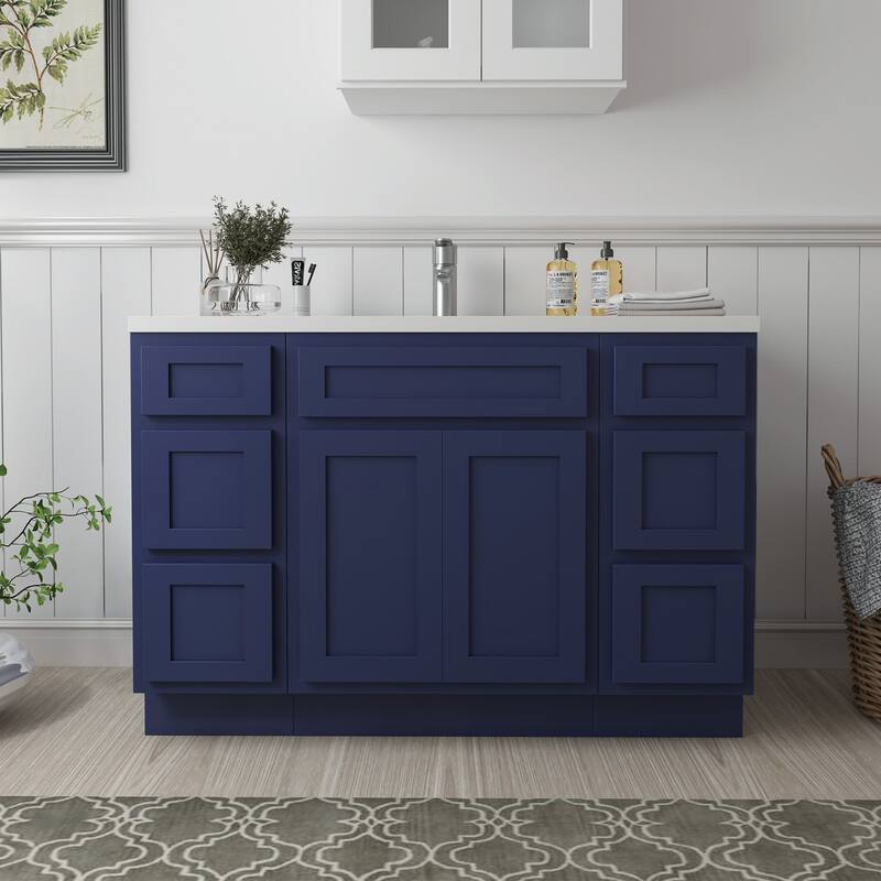 Vanity Art 48" Oak Freestanding Bathroom Vanity Cabinet without Top - Blue