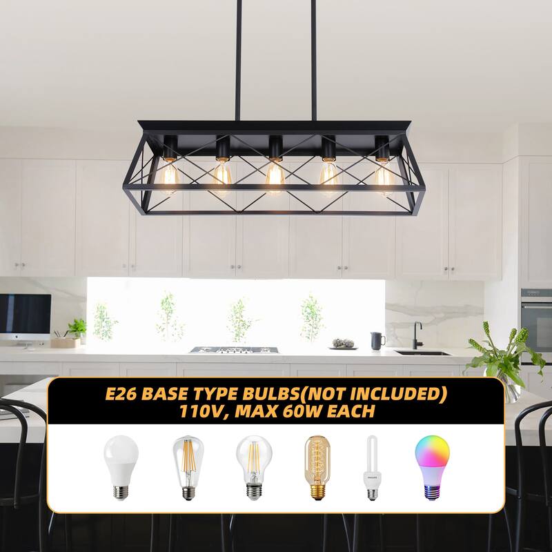 Mateo 31.5 in. 5-Light Farmhouse Chandelier Light with Caged Metal Shade