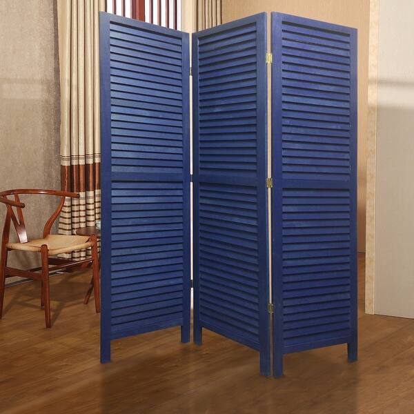 3 Panel Foldable Wooden Shutter Screen With Straight Legs Blue On Sale Overstock 30380916